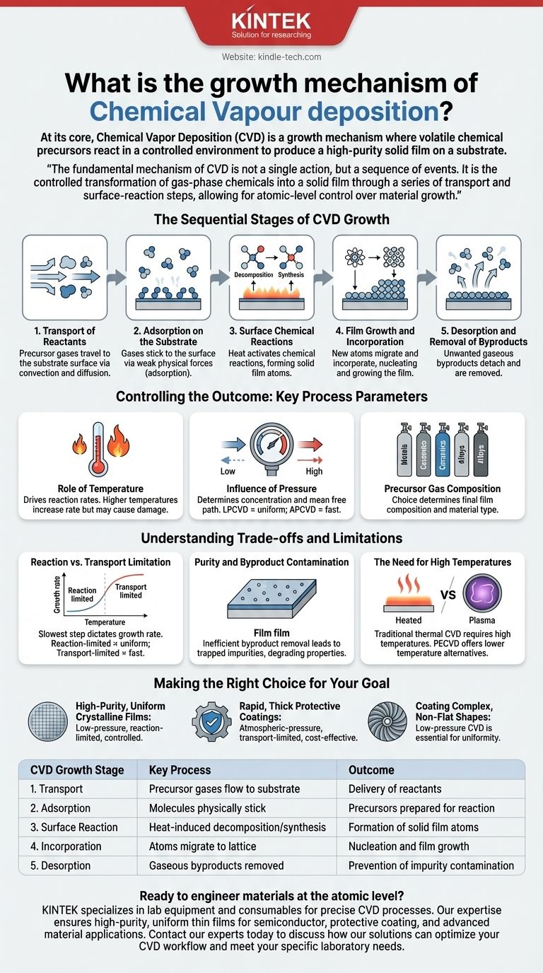 What is the growth mechanism of chemical vapour deposition? Master the 5 Stages of Atomic-Level Film Growth Visual Guide