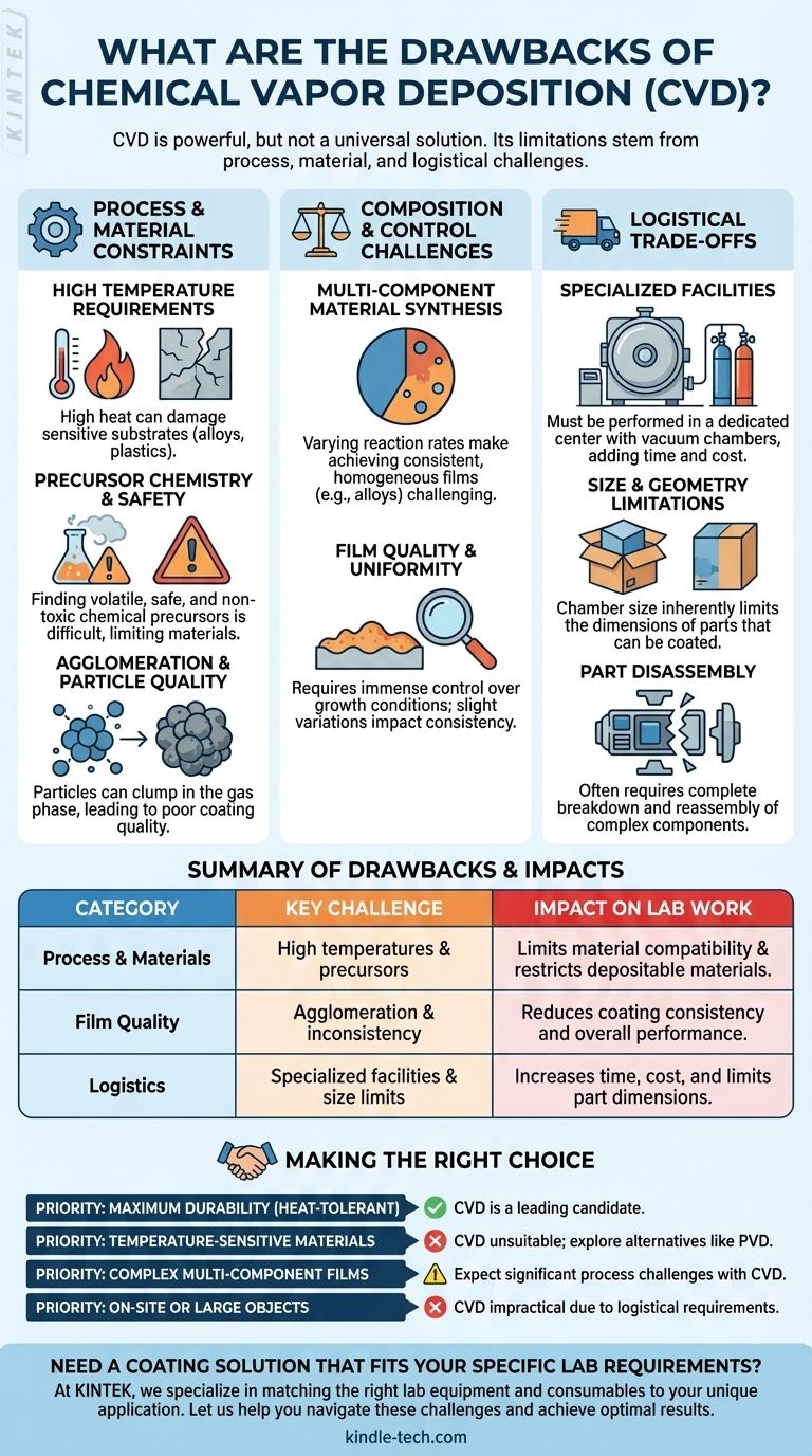 ما هي عيوب الترسيب الكيميائي للبخار؟ القيود الرئيسية التي يجب مراعاتها قبل اختيار الترسيب الكيميائي للبخار (CVD) دليل مرئي