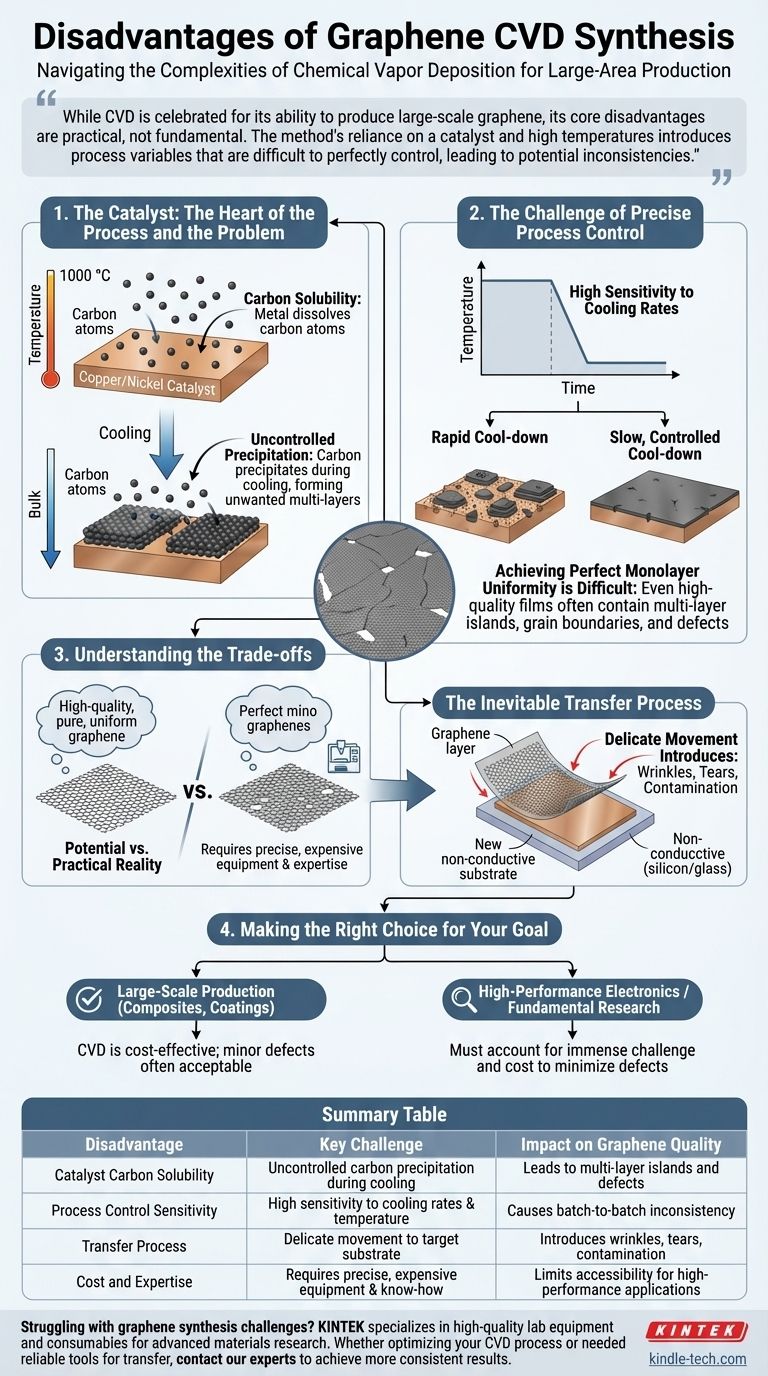 Was sind die Nachteile von Graphen-CVD? Herausforderungen bei der Erzielung perfekter Monoschicht-Gleichmäßigkeit Visuelle Anleitung