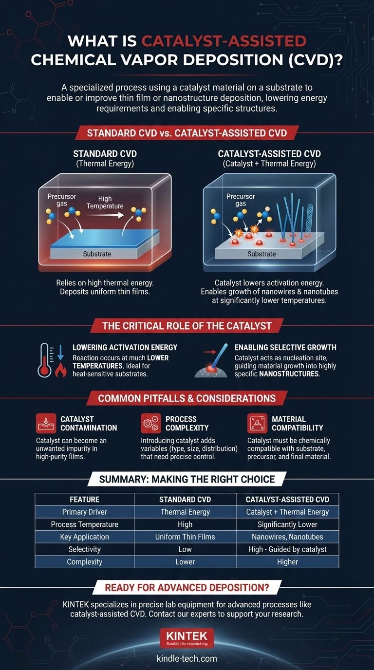 Cos'è la deposizione chimica da fase vapore assistita da catalizzatore? Fabbricazione di nano-strutture di precisione a temperature più basse Guida Visiva
