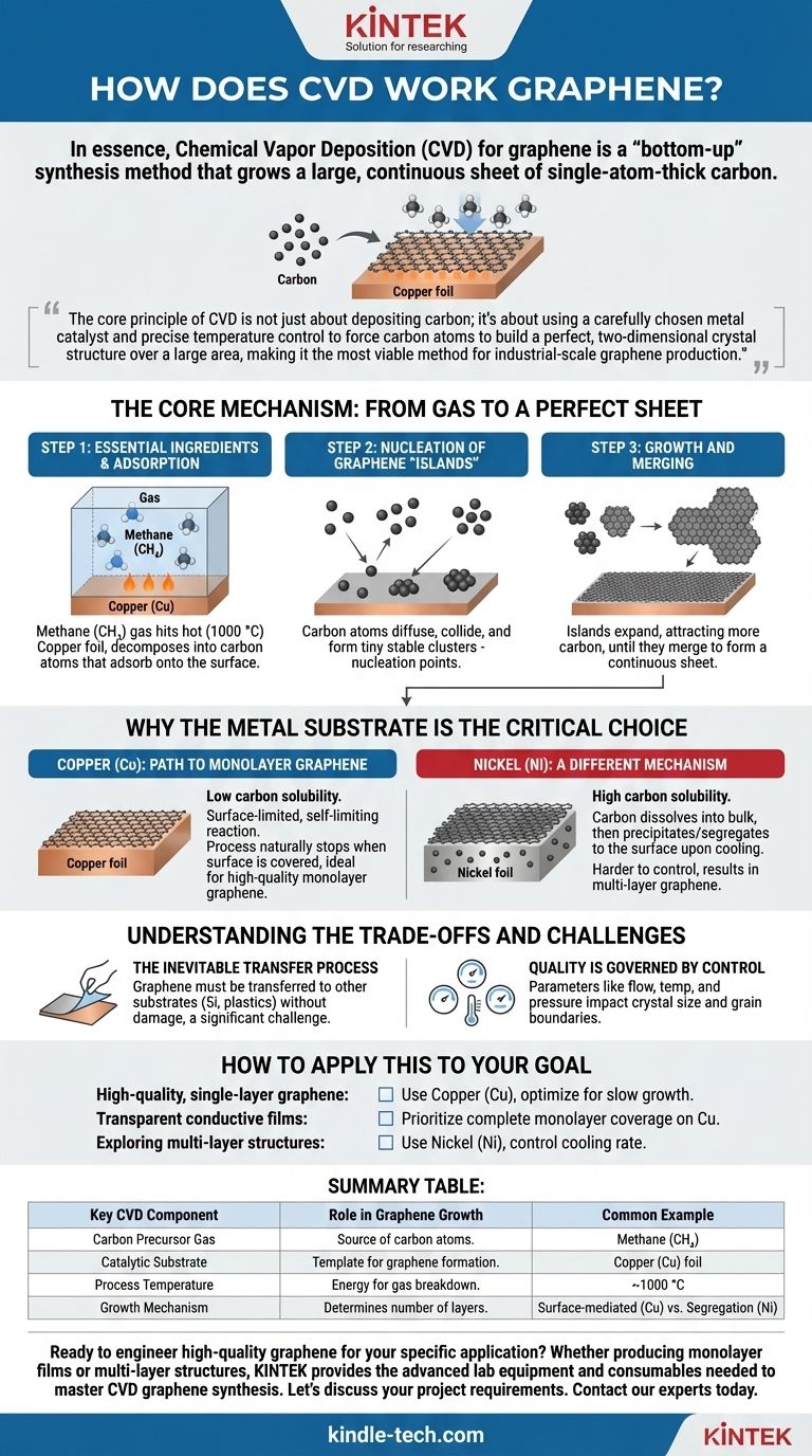 كيف يعمل ترسيب البخار الكيميائي (CVD) على إنتاج الجرافين؟ دليل للإنتاج واسع النطاق وعالي الجودة دليل مرئي