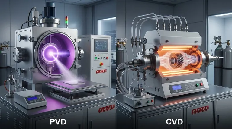ما هو الفرق بين طريقة الترسيب الفيزيائي للبخار (PVD) وطريقة الترسيب الكيميائي للبخار (CVD)؟ اختر طريقة ترسيب الأغشية الرقيقة المناسبة لتطبيقك