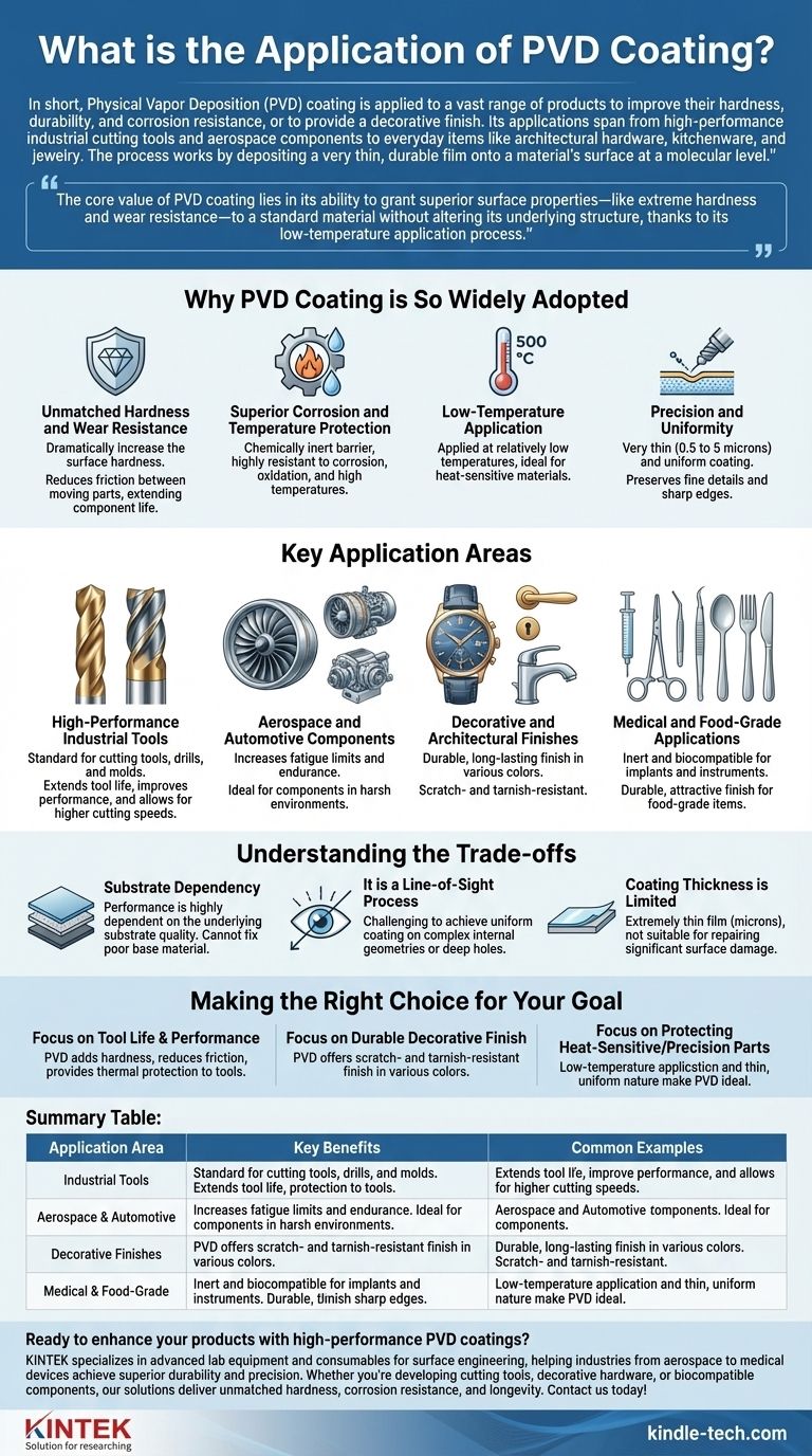 Каково применение покрытий PVD? Повышение долговечности и производительности для инструментов, аэрокосмической отрасли и многого другого Визуальное руководство