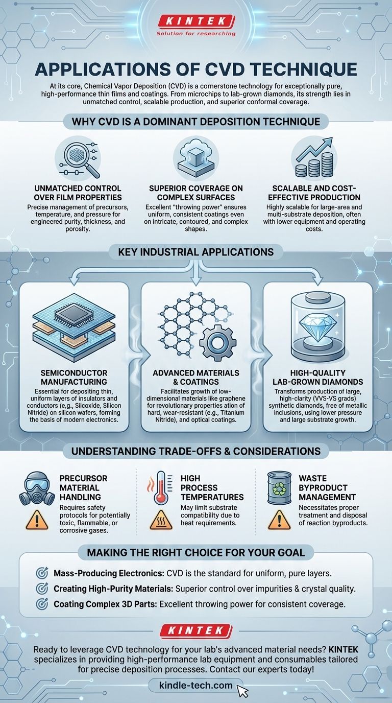 ما هي تطبيقات تقنية الترسيب الكيميائي للبخار (CVD)؟ من الرقائق الدقيقة إلى الماس المزروع في المختبر دليل مرئي