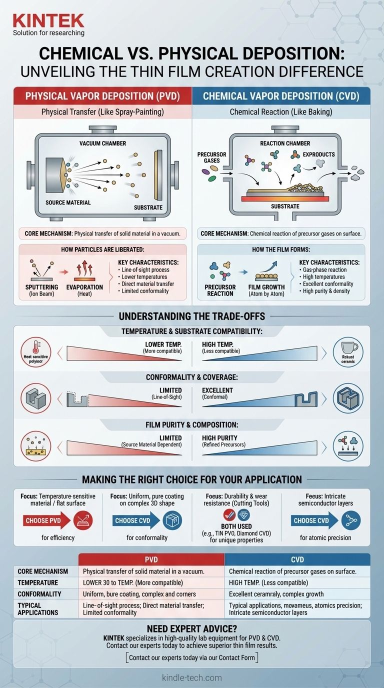 Quelle est la différence entre le dépôt chimique et le dépôt physique ? Un guide sur les films minces PVD vs. CVD Guide Visuel
