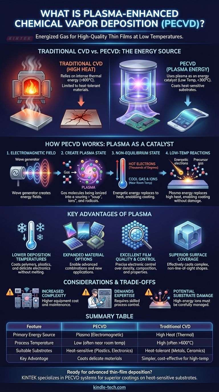 플라즈마 활성화 화학 기상 증착법이란 무엇인가요? 첨단 코팅을 위한 저온 솔루션 시각적 가이드