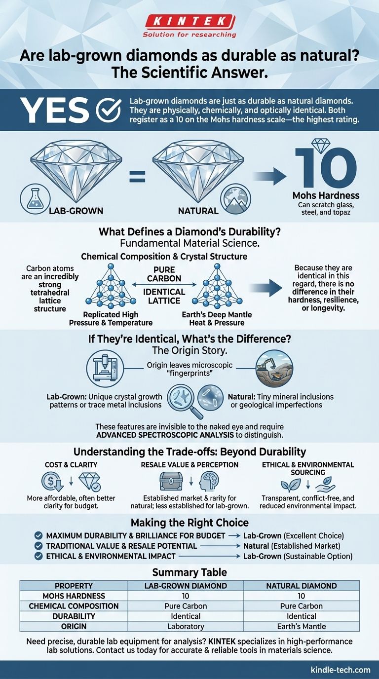 هل الألماس المزروع في المختبر متين مثل الألماس الطبيعي؟ نعم، إنهما متطابقان في الصلابة والمرونة. دليل مرئي