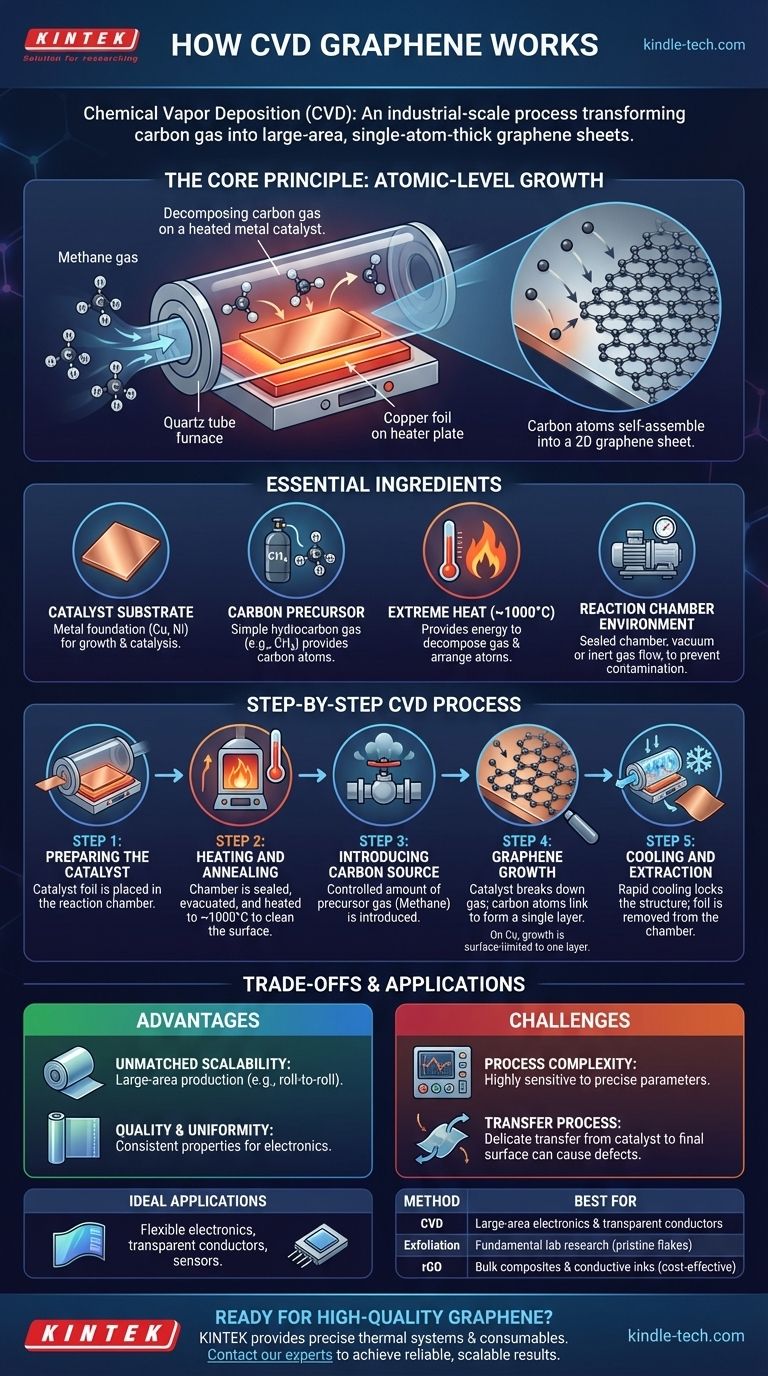كيف يعمل الجرافين الناتج عن الترسيب الكيميائي للبخار (CVD)؟ توسيع نطاق إنتاج المواد ثنائية الأبعاد عالية الجودة دليل مرئي