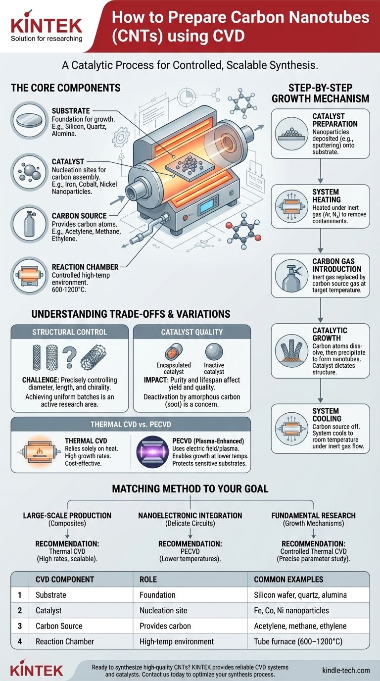 كيف تحضر أنابيب الكربون النانوية باستخدام الترسيب الكيميائي للبخار (CVD)؟ دليل خطوة بخطوة للتخليق المتحكم به دليل مرئي