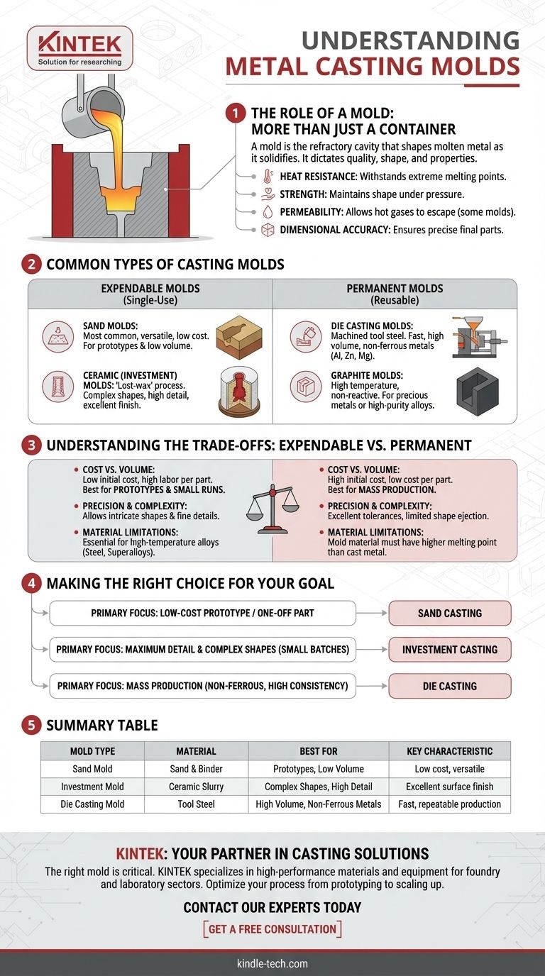 ما هي التجويف المصنوع من مواد حرارية مناسبة يمكنها تحمل درجة الحرارة العالية التي يمكن أن يوجد فيها المعدن المنصهر؟ دليل لقوالب الصب دليل مرئي