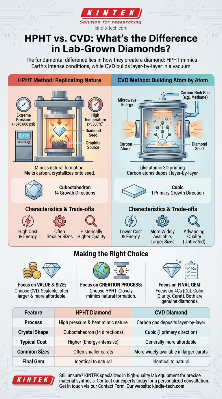 ما هو الفرق بين الماس المصنوع بتقنية CVD والماس المصنوع بتقنية HPHT؟ اختيار طريقة الماس المصنوع في المختبر المناسبة لك دليل مرئي
