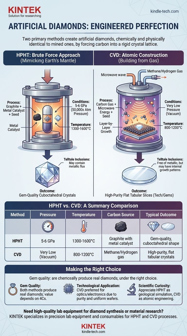 What conditions are needed to make artificial diamonds? A Guide to HPHT and CVD Methods Visual Guide