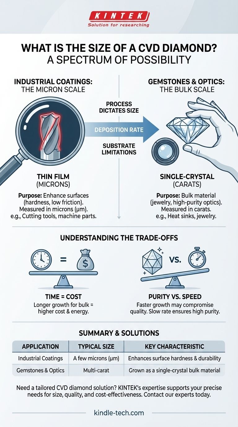 CVD 다이아몬드의 크기는 얼마인가요? 마이크론 두께 코팅부터 멀티 캐럿 보석까지 시각적 가이드