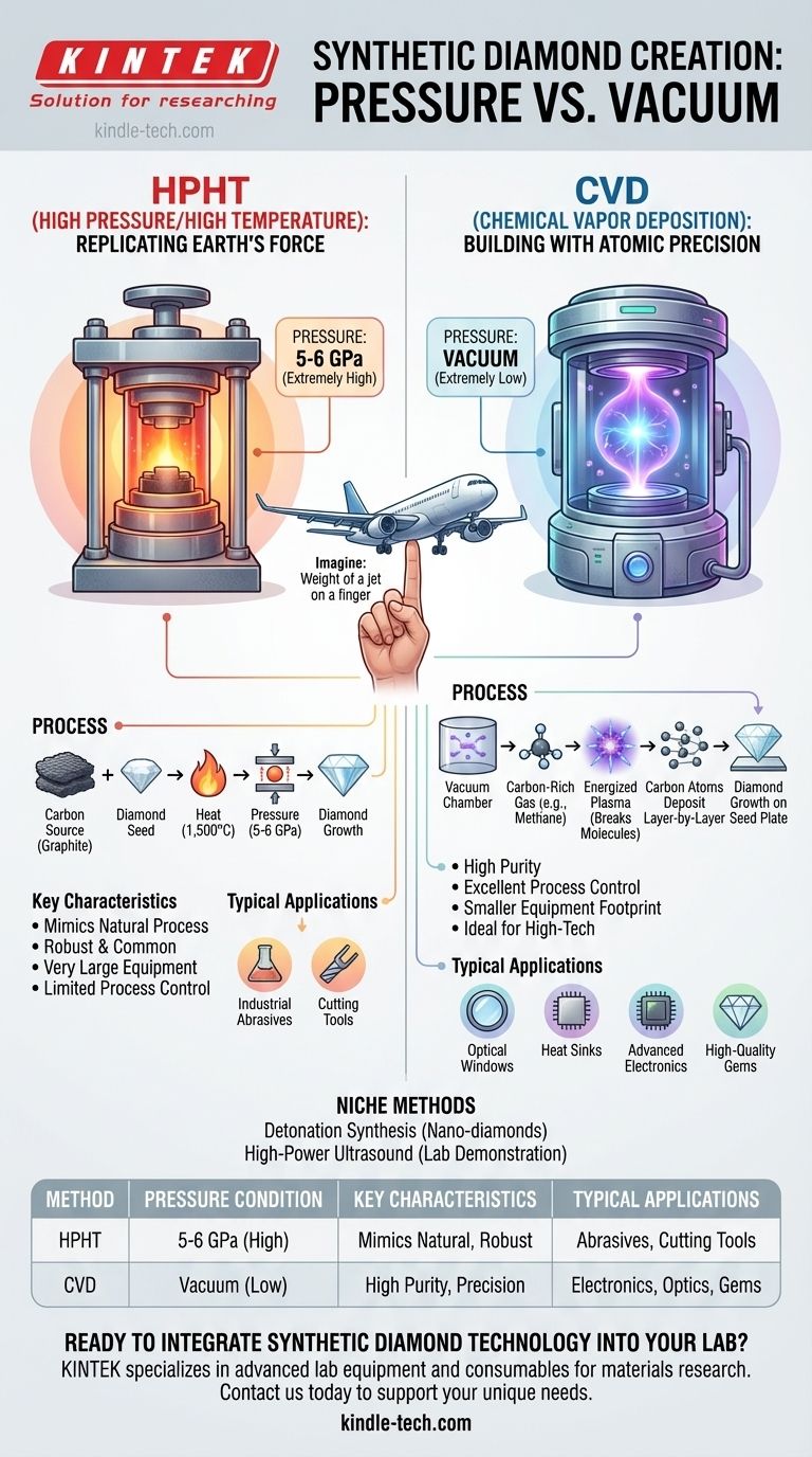 ¿Cuál es la presión para crear diamantes sintéticos? Explicación de los métodos HPHT vs. CVD Guía Visual