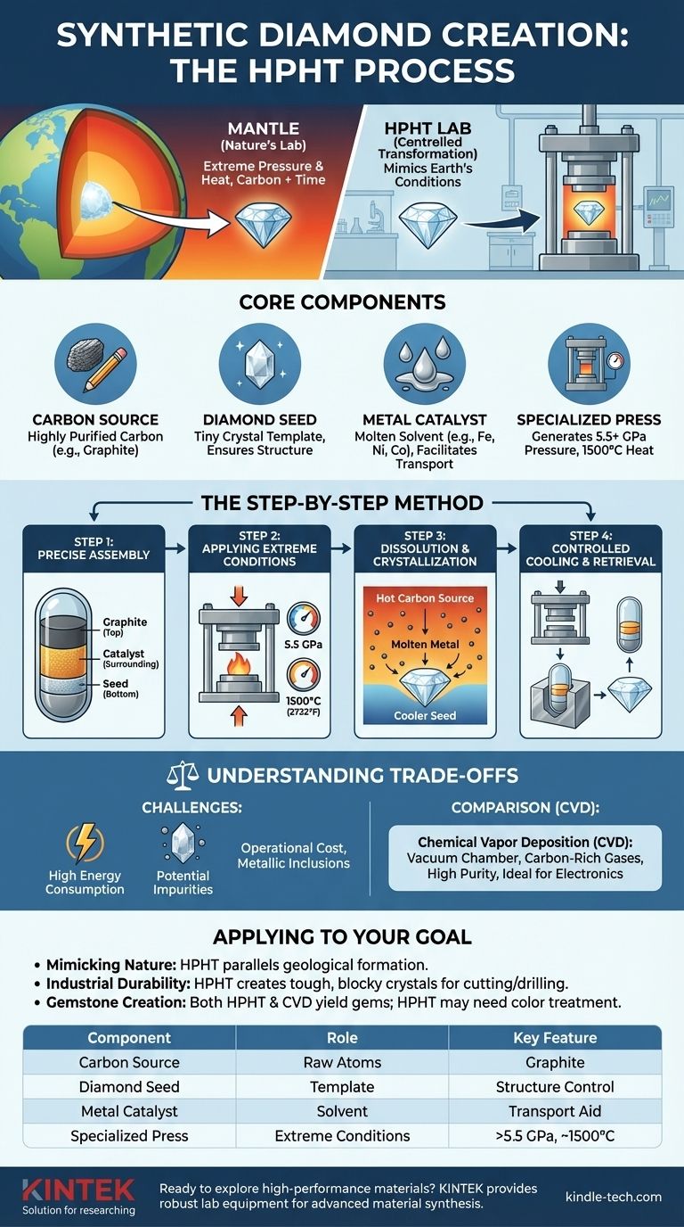 Wie wird der Druck- und Temperaturprozess zur Herstellung eines synthetischen Diamanten genutzt? Die Diamantbildung der Erde im Labor nachbilden Visuelle Anleitung