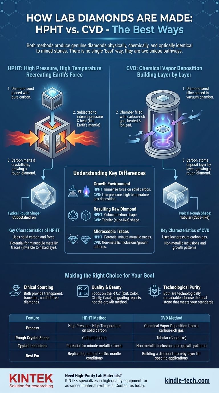 Quelle est la meilleure façon de fabriquer des diamants de laboratoire ? Explication des méthodes HPHT et CVD Guide Visuel