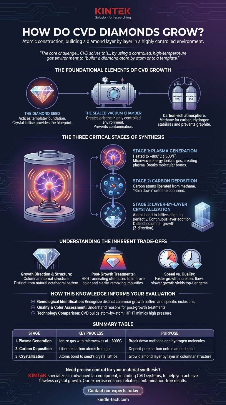 كيف تنمو الماسات المصنوعة بتقنية الترسيب الكيميائي للبخار (CVD)؟ دليل خطوة بخطوة لإنشاء الماس المصنوع في المختبر دليل مرئي