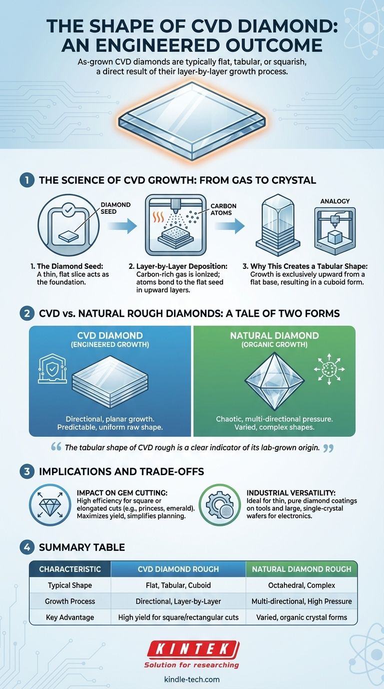 CVD 다이아몬드는 어떤 모양인가요? 공학적으로 만들어진 판상 형태의 실험실 성장 다이아몬드 시각적 가이드