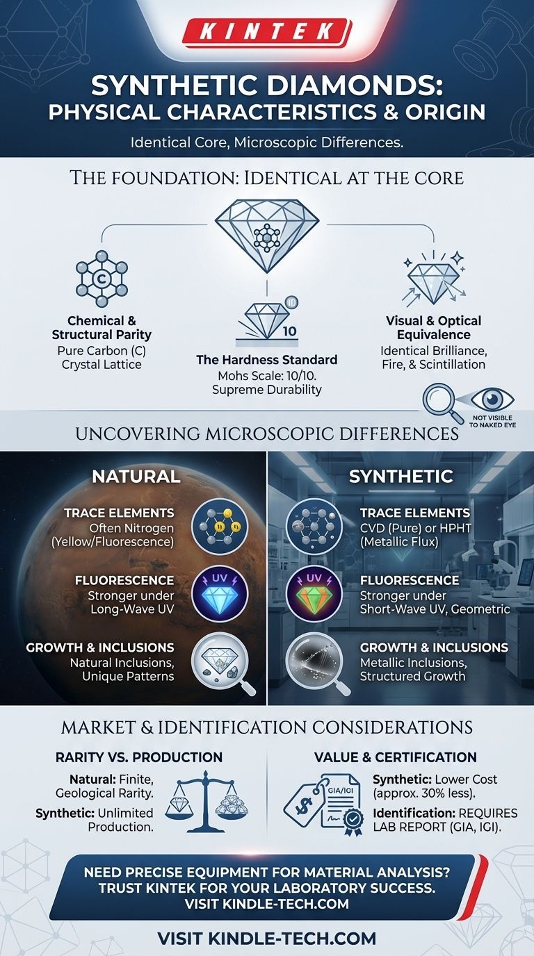 What are the physical characteristics of synthetic diamonds? Identical to Natural Diamonds, Made in a Lab Visual Guide