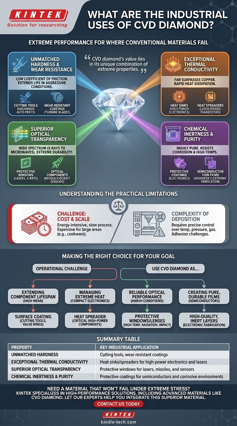ما هي الاستخدامات الصناعية لألماس الترسيب الكيميائي للبخار (CVD)؟ أطلق العنان للأداء الفائق في تطبيقاتك دليل مرئي