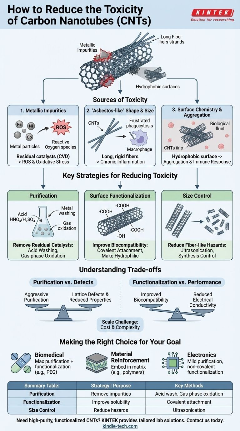 탄소 나노튜브의 독성을 줄이는 방법은 무엇인가요? 안전한 응용을 위한 전략 시각적 가이드