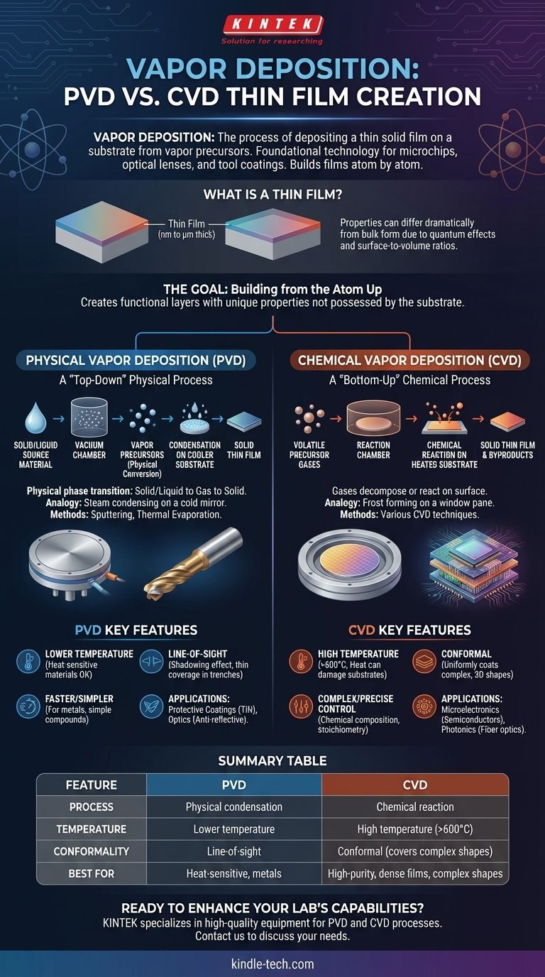 ما هو ترسيب طبقة رقيقة صلبة على ركيزة من سلائف بخارية؟ دليل لـ PVD مقابل CVD دليل مرئي
