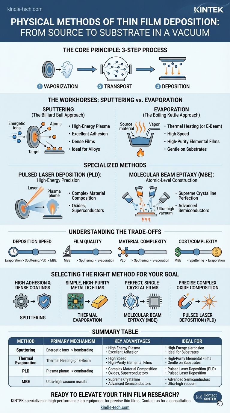 ¿Cuáles son los métodos físicos de deposición de películas delgadas? Una guía sobre PVD, pulverización catódica, evaporación y más Guía Visual