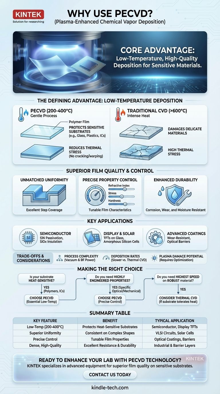 لماذا نستخدم PECVD؟ تحقيق أغشية رقيقة عالية الجودة على المواد الحساسة للحرارة دليل مرئي
