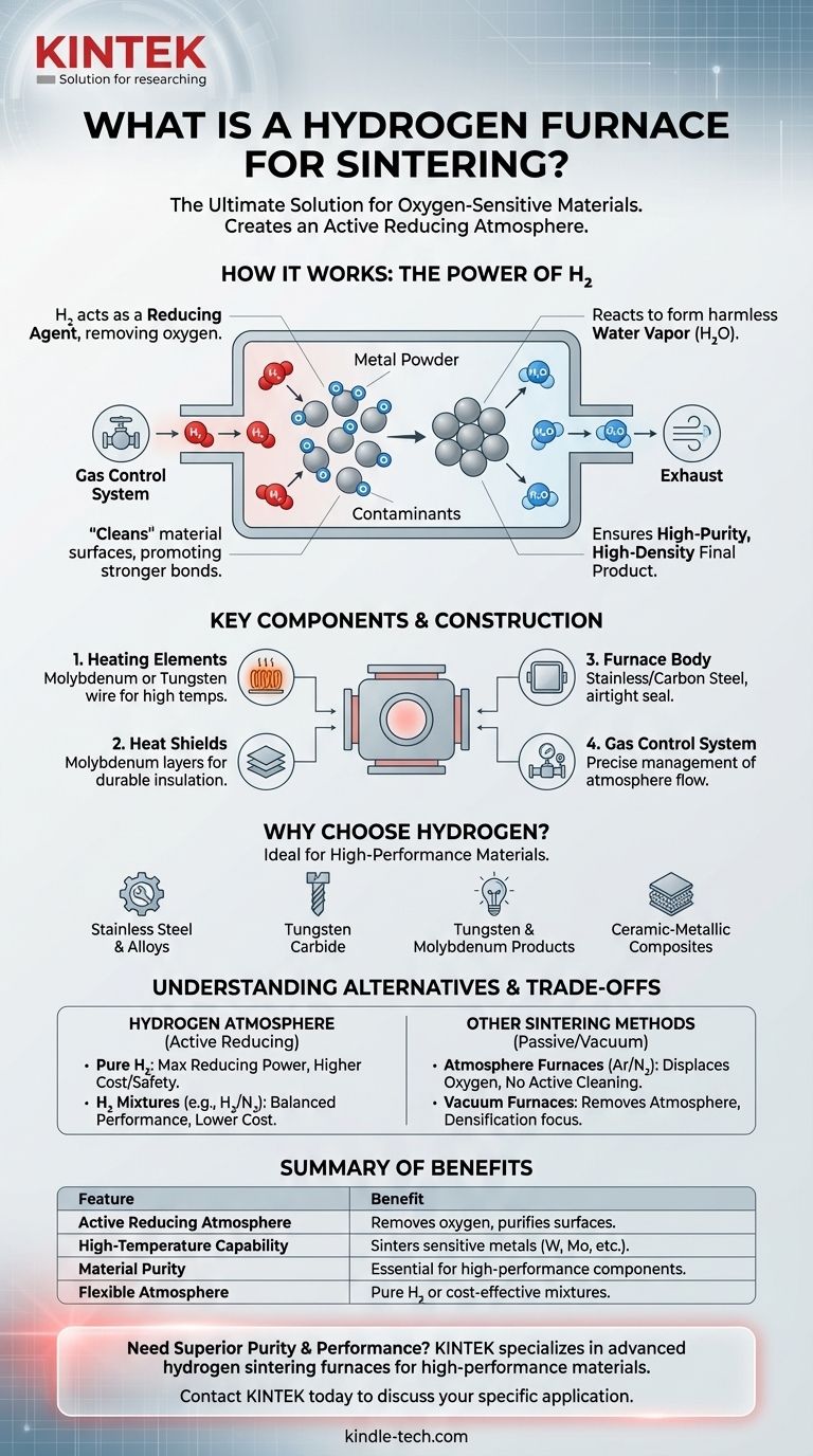 Cos'è un forno a idrogeno per la sinterizzazione? Sblocca la lavorazione di metalli e ceramiche ad alta purezza Guida Visiva