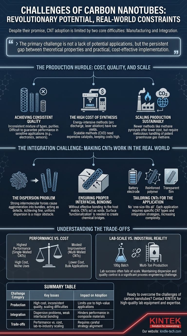 ما هي تحديات الأنابيب النانوية الكربونية؟ التغلب على عقبات الإنتاج والتكامل دليل مرئي