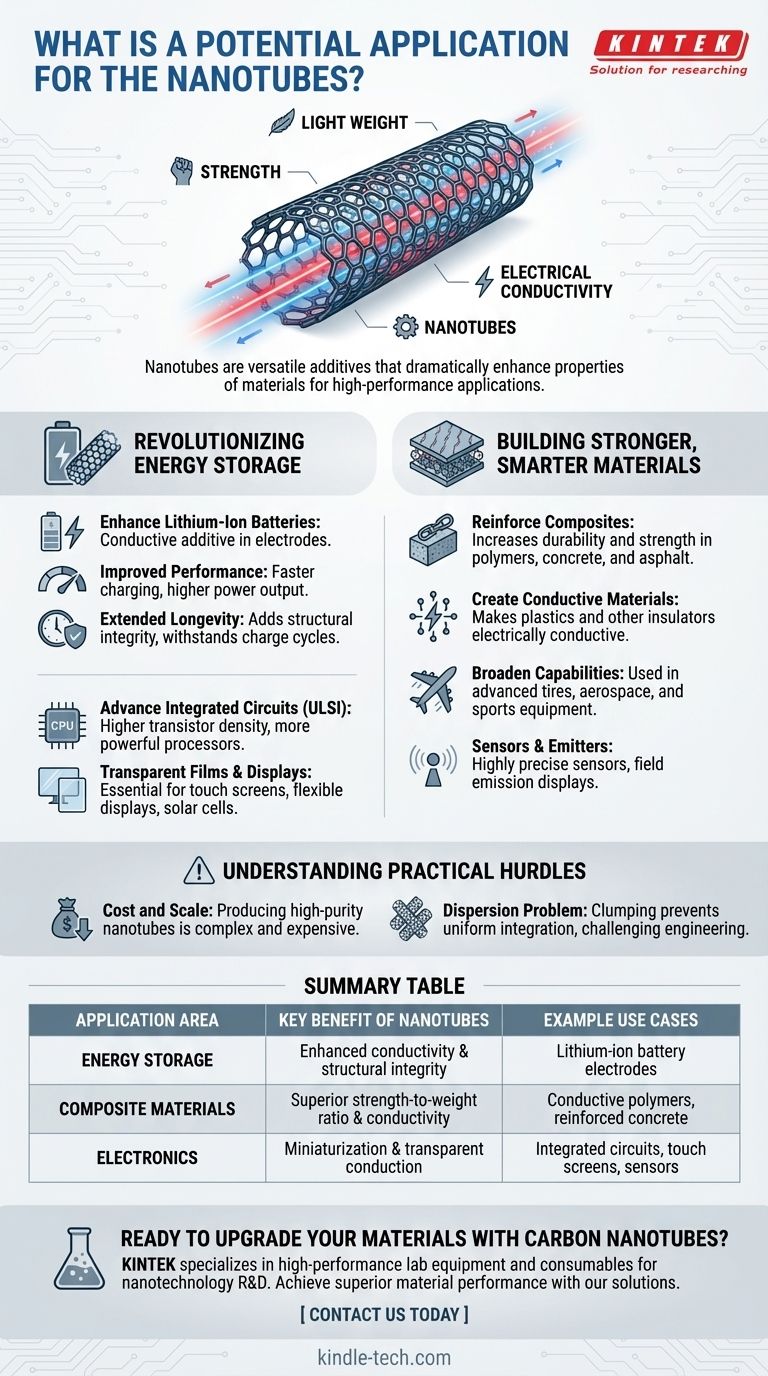 ما هو التطبيق المحتمل لل أنابيب النانوية؟ تعزيز الأداء في البطاريات والمواد المركبة والإلكترونيات دليل مرئي