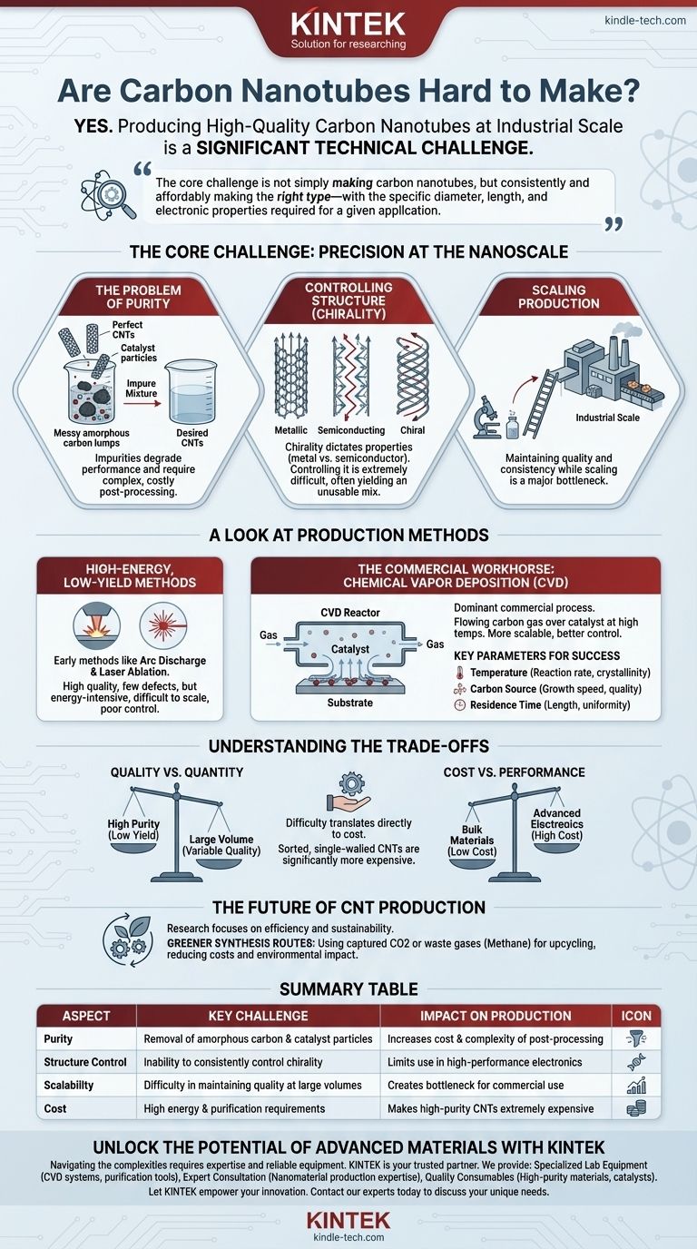 I nanotubi di carbonio sono difficili da produrre? Padroneggiare la sfida della produzione scalabile e di alta qualità Guida Visiva