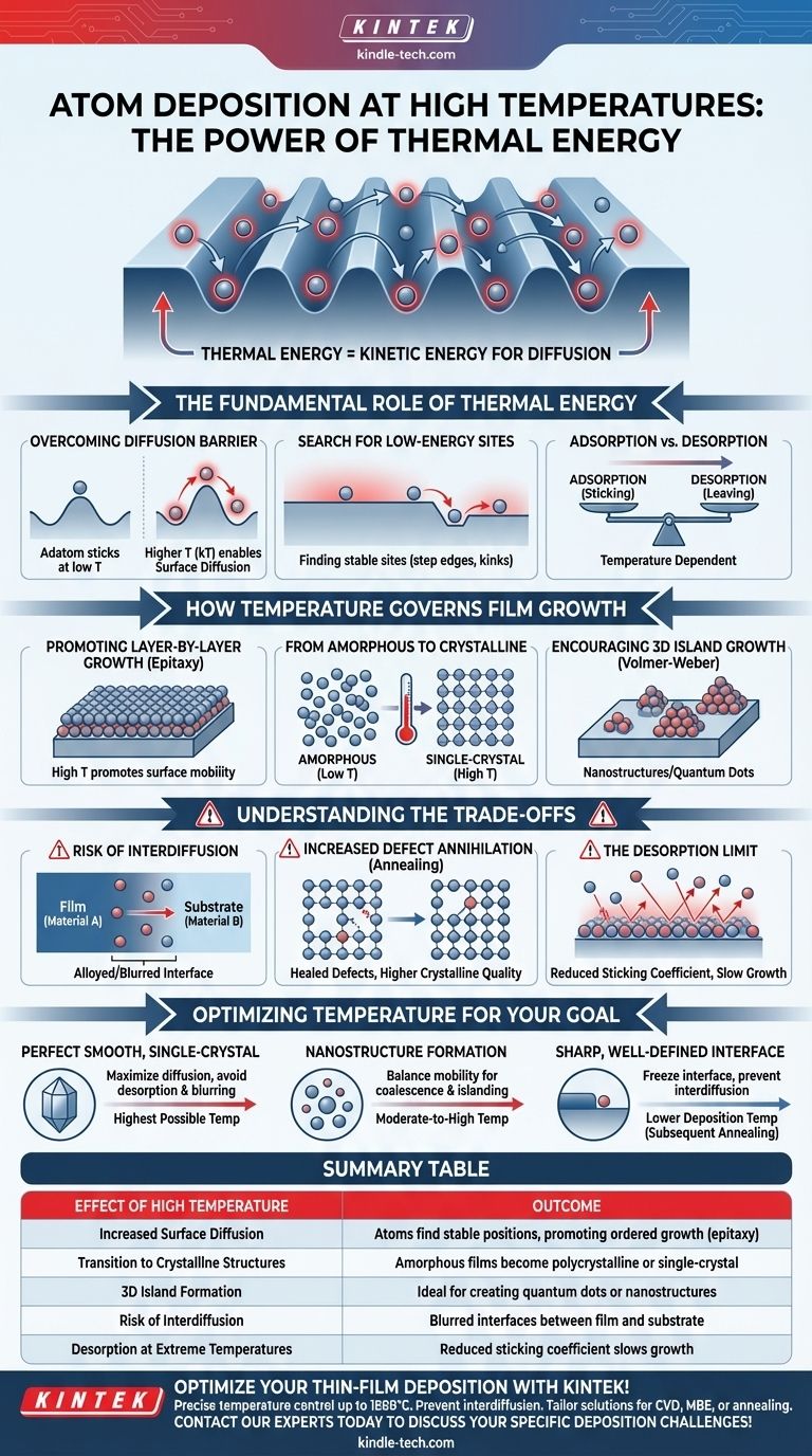 What happens at deposition of atoms on surfaces at higher temperature? Control Film Growth with Thermal Energy Visual Guide