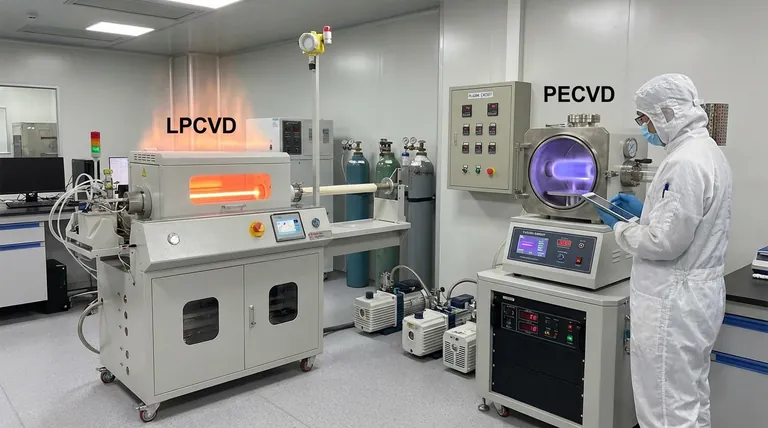 Qual é a diferença entre LPCVD e PECVD? Calor vs. Plasma para Deposição de Filme Fino