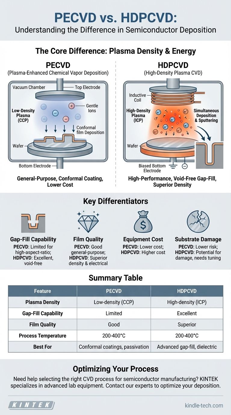 Was ist der Unterschied zwischen PECVD und HDPCVD? Wählen Sie den richtigen CVD-Prozess für Ihre Anwendung Visuelle Anleitung