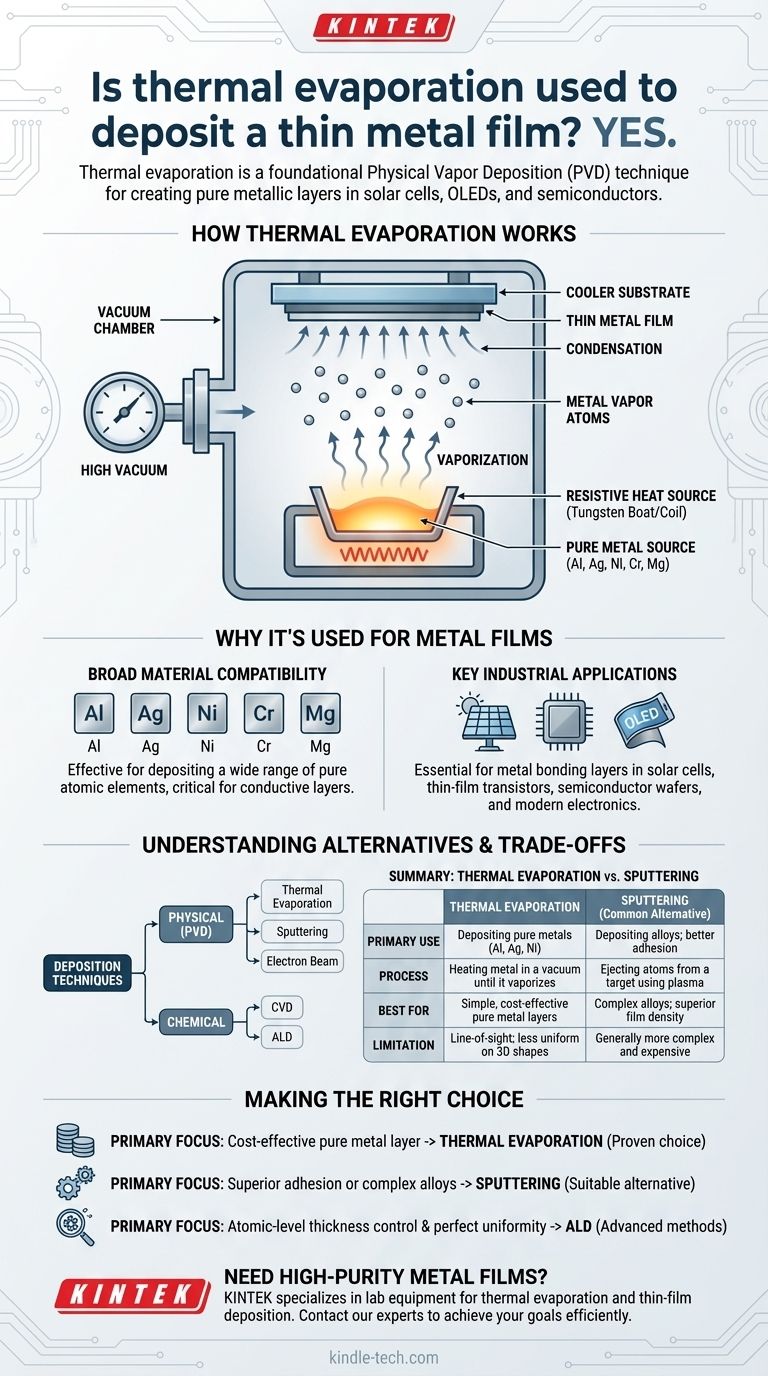 Wird thermische Verdampfung zur Abscheidung eines dünnen Metallfilms verwendet? Ein Leitfaden zu dieser grundlegenden PVD-Technik Visuelle Anleitung