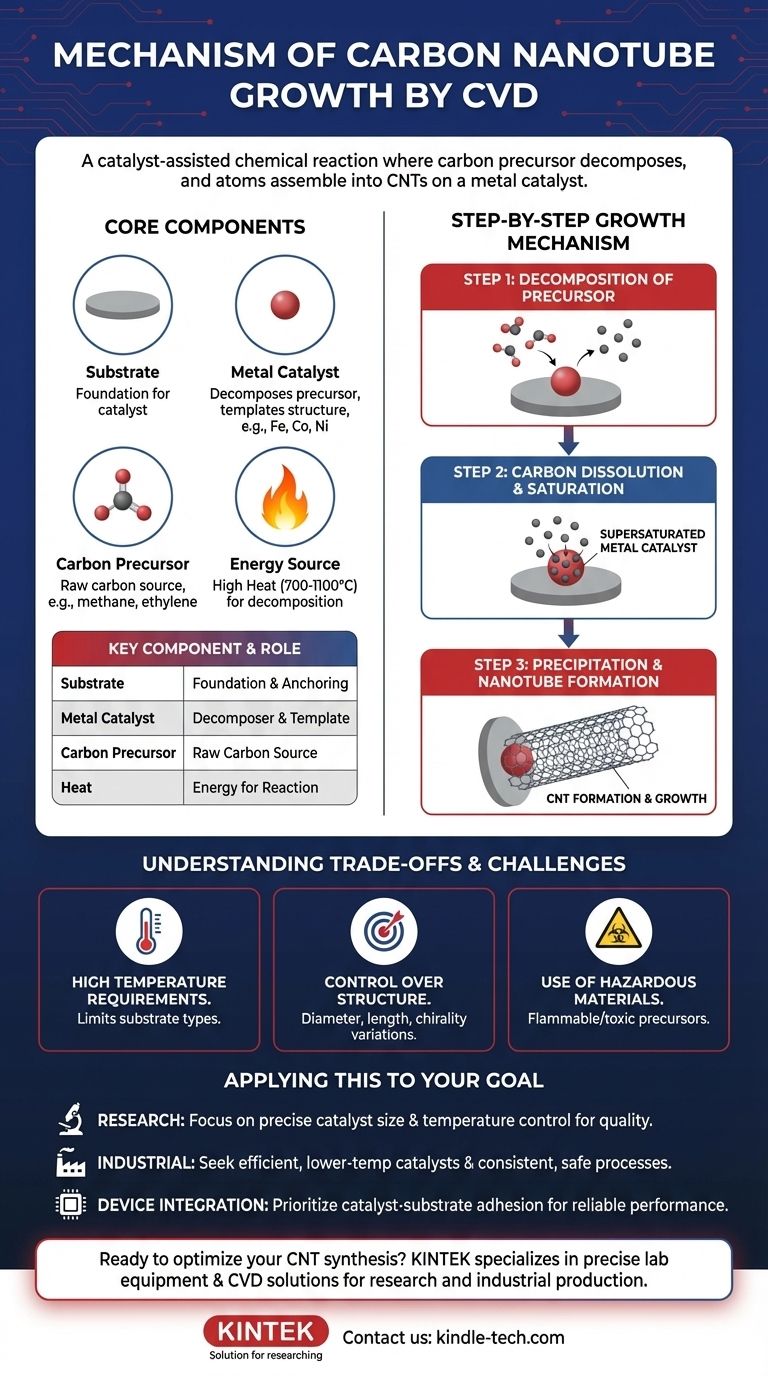 Quel est le mécanisme de croissance des nanotubes de carbone par CVD ? Débloquez la synthèse contrôlée pour les matériaux avancés Guide Visuel