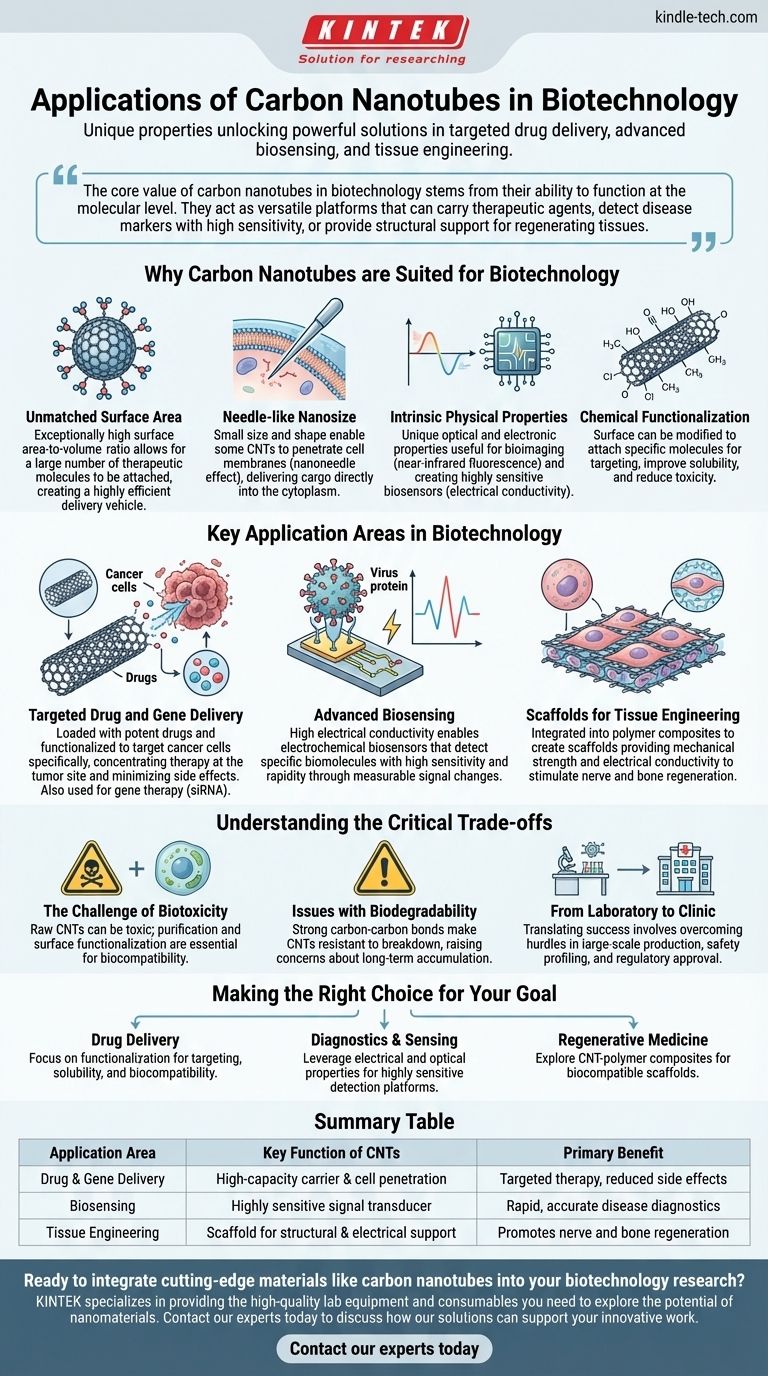 バイオテクノロジーにおけるカーボンナノチューブの応用は何ですか？標的型薬物送達と高度なバイオセンシングを解き放つ ビジュアルガイド