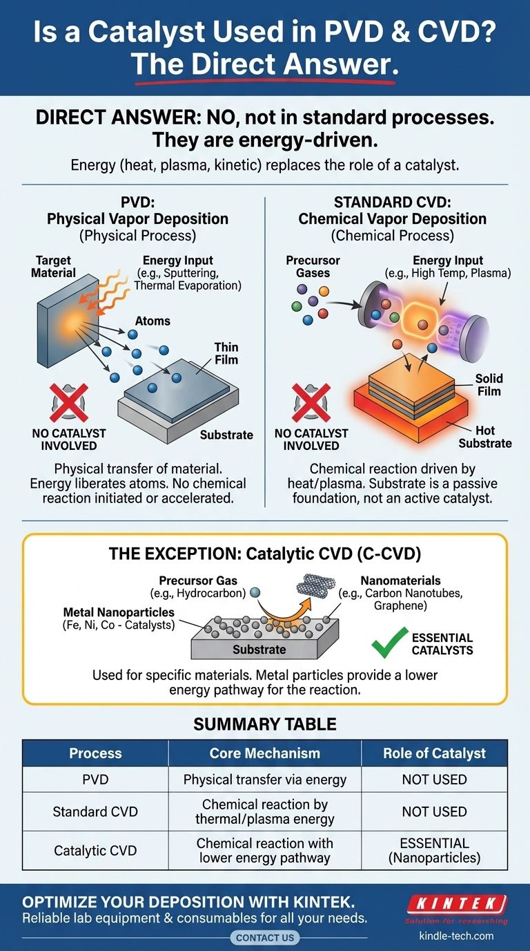 ما هو التالي الذي يستخدم كمحفز في تقنيات الترسيب الفيزيائي للبخار (PVD) والترسيب الكيميائي للبخار (CVD)؟ دحض مفهوم خاطئ شائع دليل مرئي