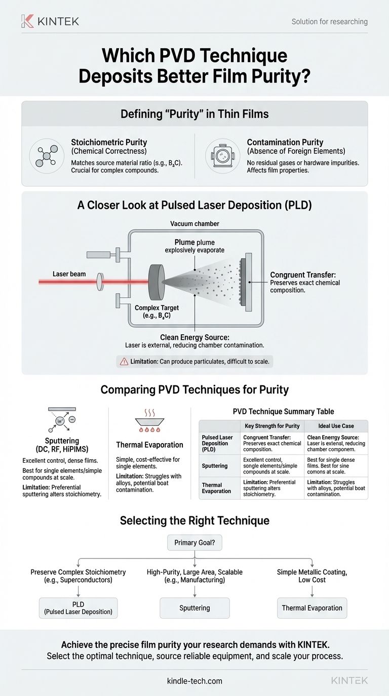 Quelle technique PVD permet de déposer un film avec une meilleure pureté ? Le PLD excelle en précision stœchiométrique Guide Visuel