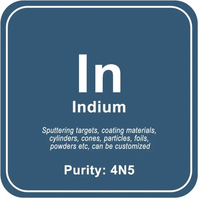 Cible de pulvérisation d'indium de grande pureté (dans)/poudre/fil/bloc/granule