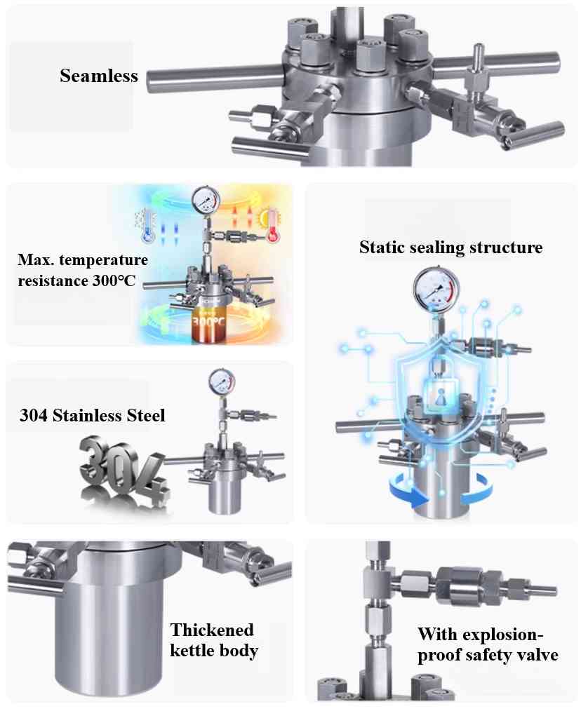Laboratory high-temperature and high-pressure reactor stainless steel details
