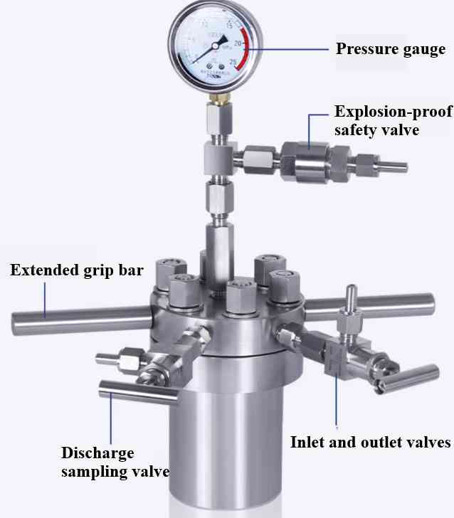 Laboratory high-temperature and high-pressure reactor stainless steel details