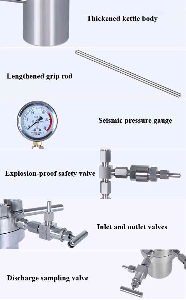 Laboratory high-temperature and high-pressure reactor stainless steel details