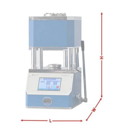 Instrument model	PC-900L Pressure Range	0-5.0 tons Pressurization process	Manual pressurization Cylinder stroke	80mm Heating temperature	Up to 1000°C Mold material	Nickel-based alloy (high temperature resistant material) Sample size	Φ10-30mm Mold shape	Φ50x90mm The caliber of the furnace	Φ60mm Size of the whale machine	400x380x780(LxWxH) power supply	220V 50Hz Dimensional diagram of powder tablet press