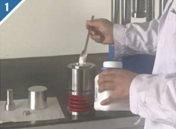 1.Assemble the die according to the operation diagram and install the sample in the cavity.