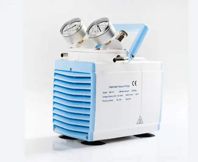 Close-up of the front of the oil-free diaphragm vacuum pump