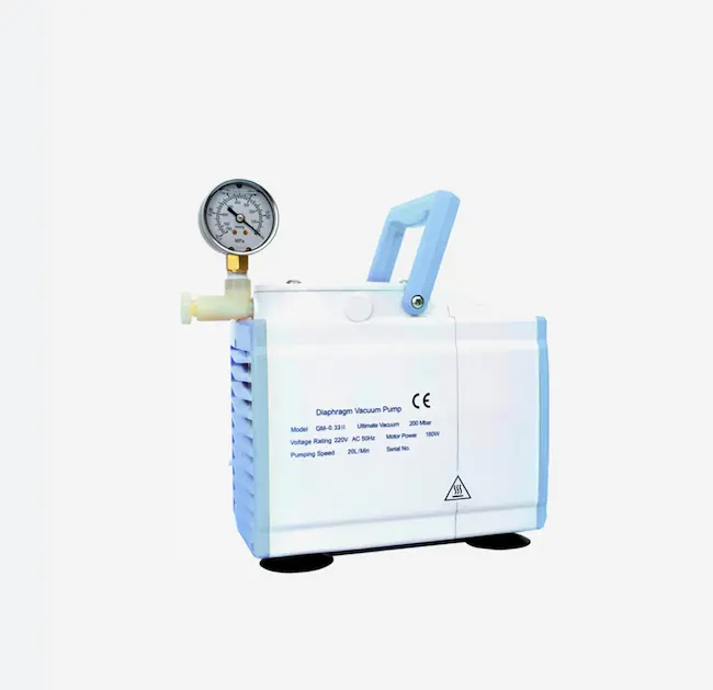 Close-up of the front of the oil-free diaphragm vacuum pump