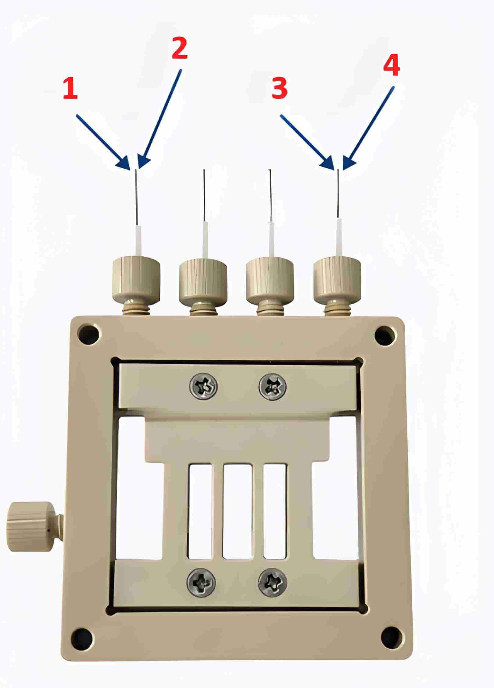 1. Auxiliary electrode 2. Reference electrode 3. Sensing electrode 4. Working electrode