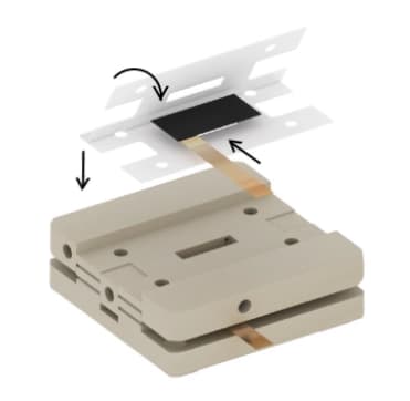4. Building upon step 3, place the cathode flow plate-gasket-cathode material-gasket, with the catalyst-coated side of the cathode material facing the exchange membrane.